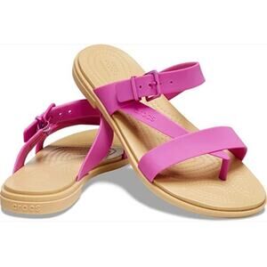 NEW Crocs Tulum Toe Post Sandals Women's 10 Pink Fuchsia/Tan Beach Boho Comfort